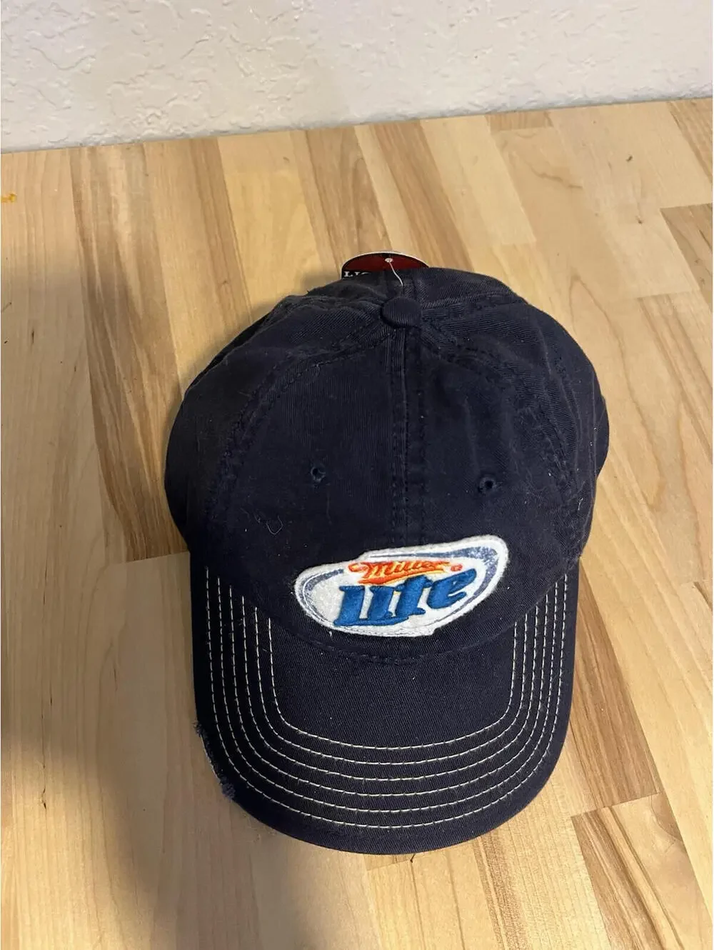 MILLER LITE BEER TEXT LOGO NAVY BLUE ADJUSTABLE CURVED  HAT CAP NWT 99